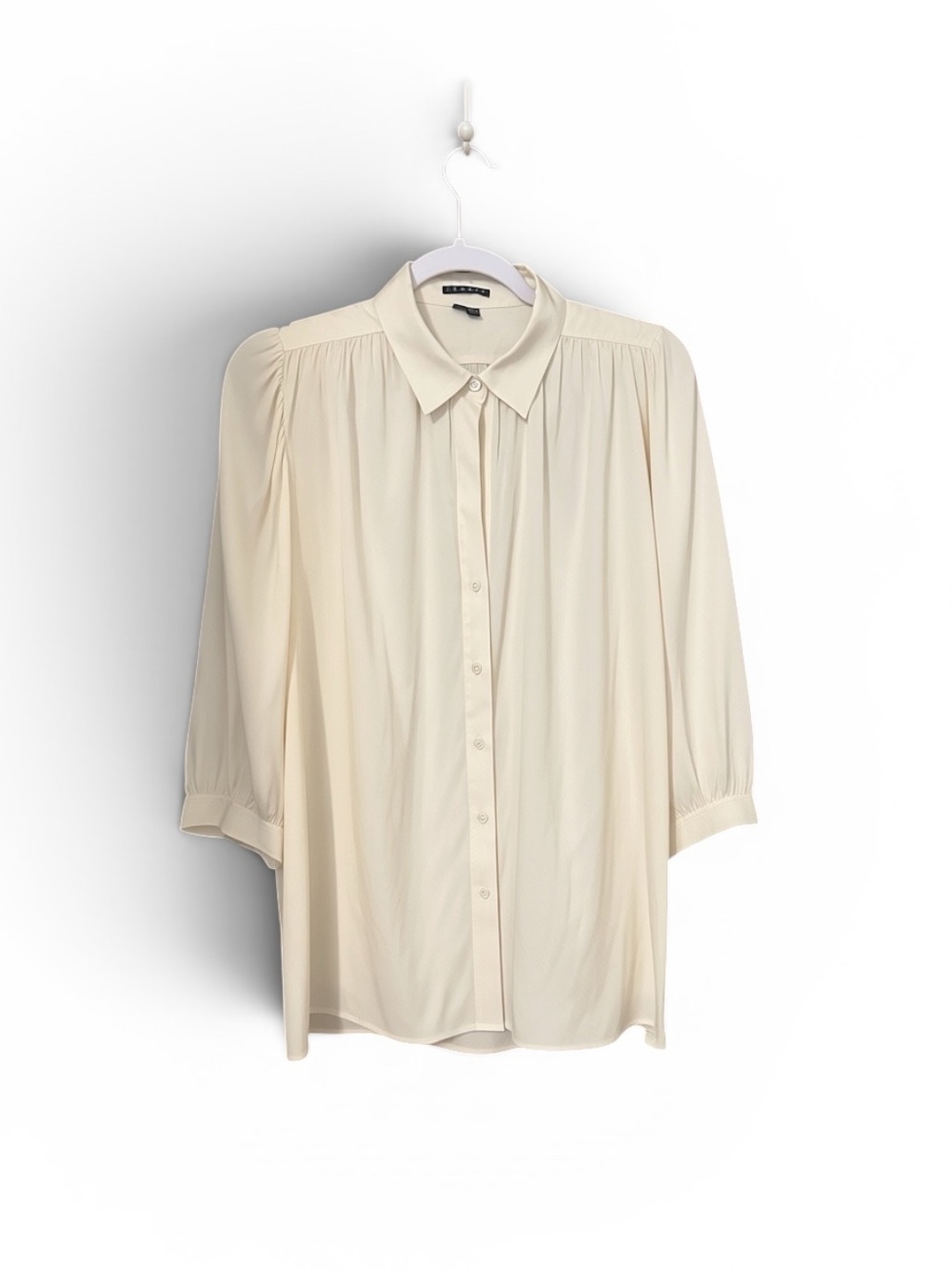 Theory Puff Sleeve Collared Silk Blouse Size S